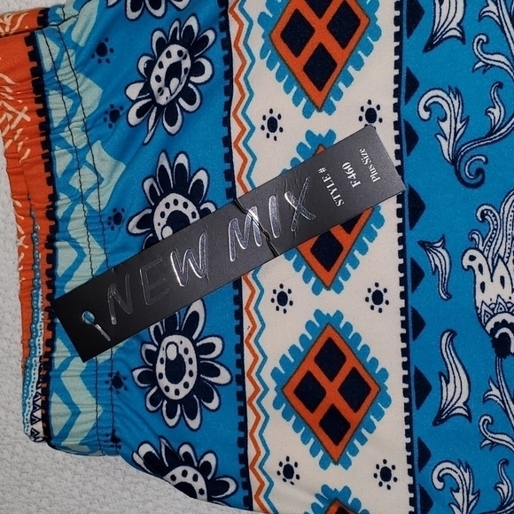 New Mix Graphic Colorful Elastic Pullon Thick Winter Orange & Teal Sz PLUS Pants - Picture 5 of 10